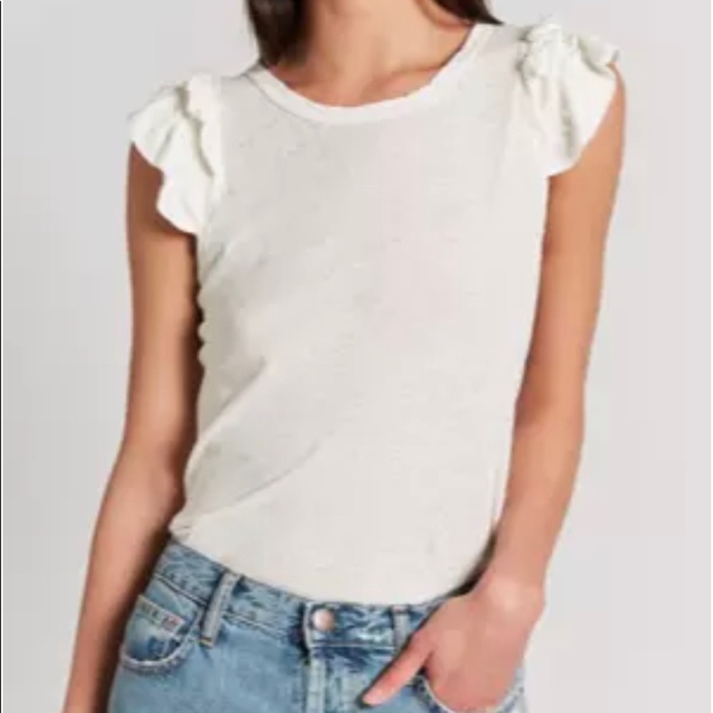 CURRENT/ELLIOT DOUBLE RUFFLE TEE STARK WHITE NWT - Picture 3 of 9